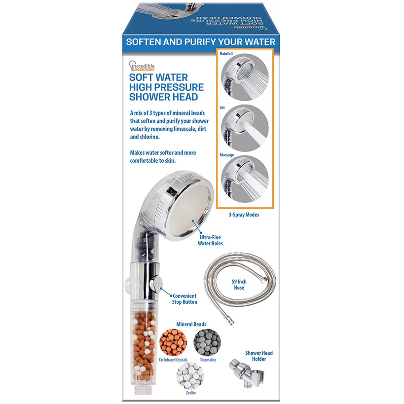Soft Water High Pressure Shower Head - With 3 Spray Modes and Mineral Beads - Image 5