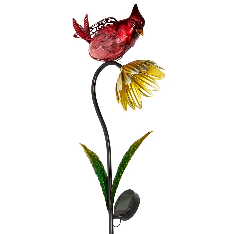 Solar Flower With Perched Bird Garden Stake - Blue or Red - Image 6