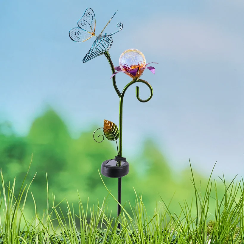 Solar Garden Flower Stake with Butterfly