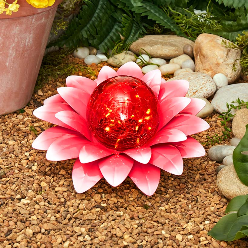 Pink Solar Gazing Ball Blooming Flower