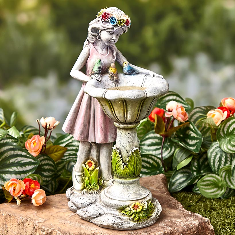 Solar Girl Bird Bath with LED Lights - Image 2