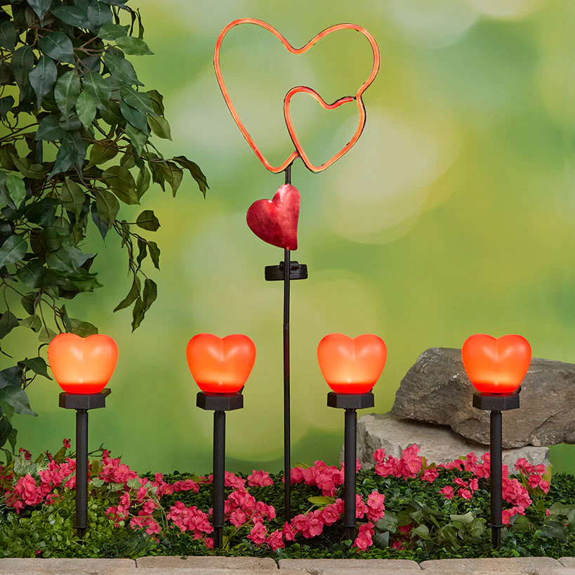 Solar LED Valentine's Heart Trio Garden Stake - Image 2