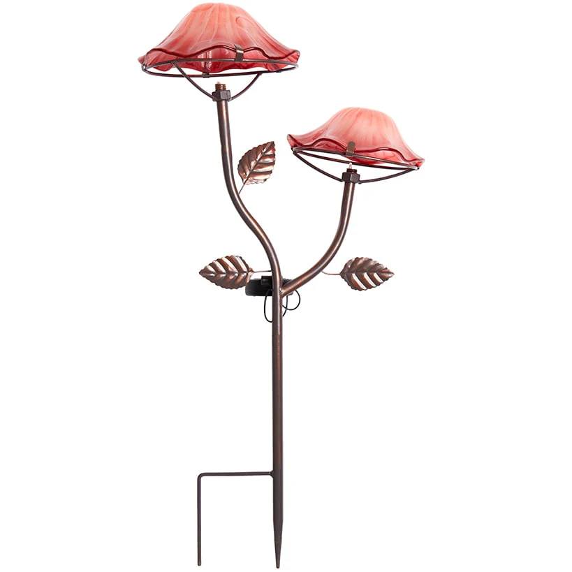 Solar-Powered Double Mushroom Stake – Pink, Green, and Blue - Image 4