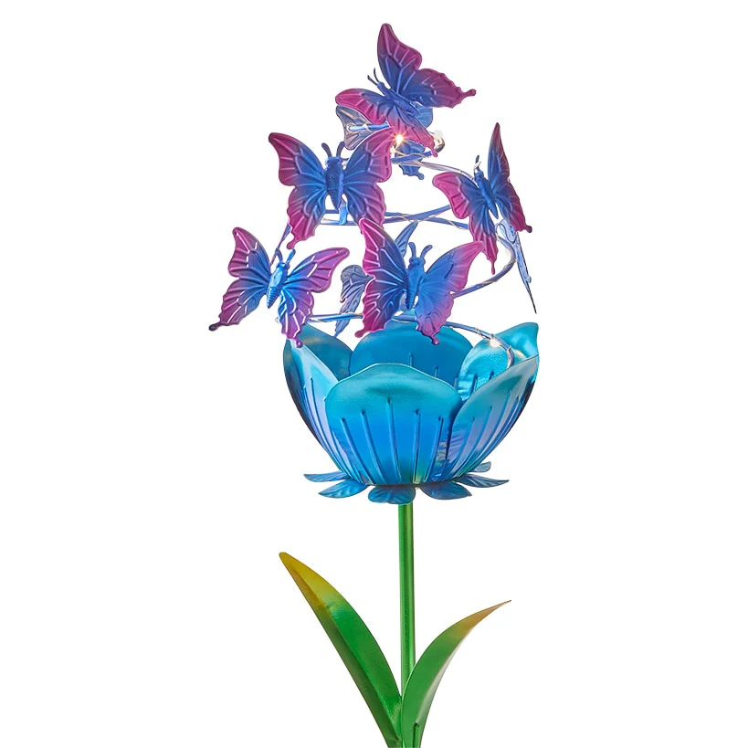 Solar Powered Flower Garden Stake with Butterflies - Image 3