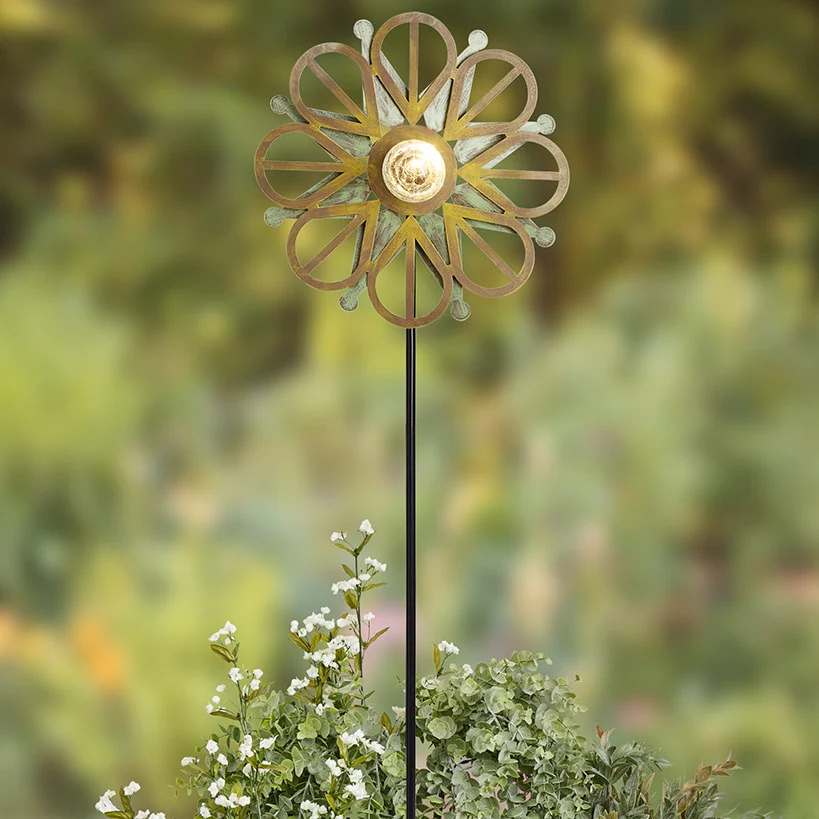Solar-Powered Copper Patina Wind Spinner - Image 2