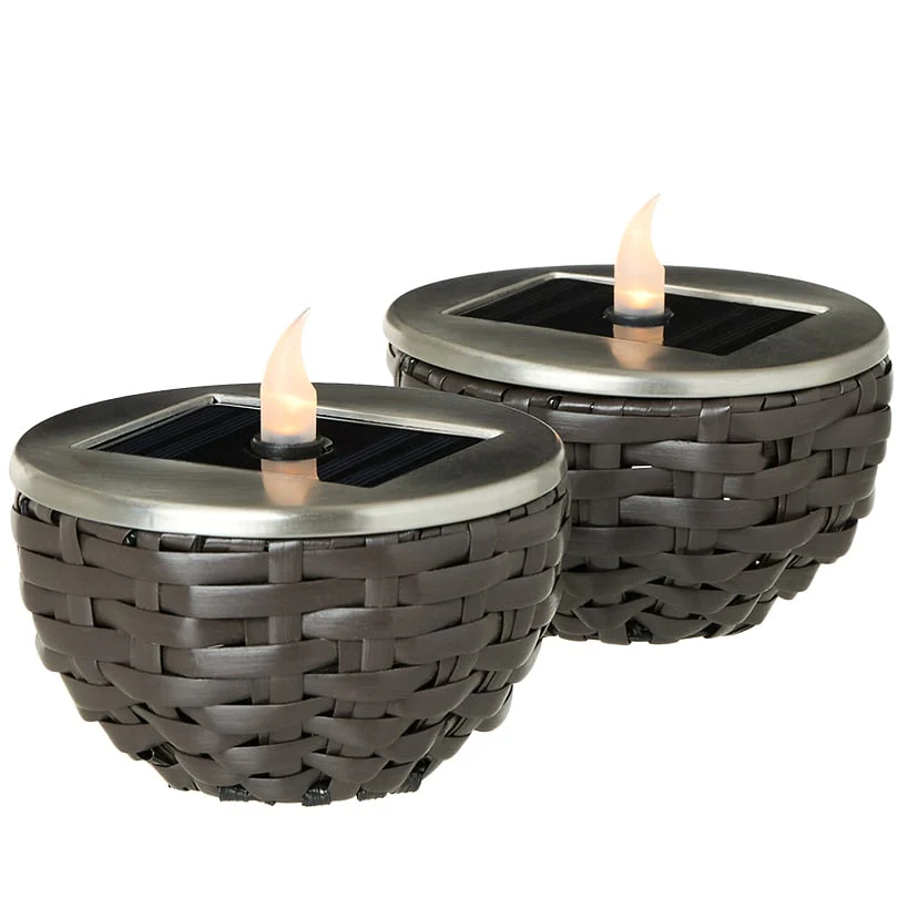 Solar Rattan-Like Candle Flame Lamp - Set of 2 - Image 2