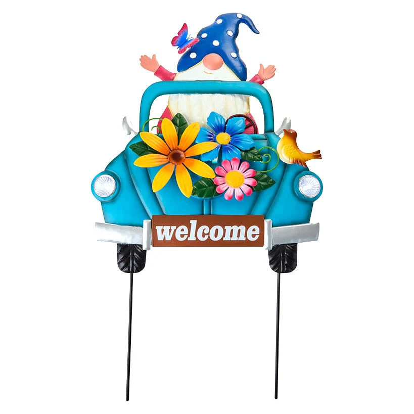 Solar Spring Truck With Gnome Driver Garden Stake - Image 2