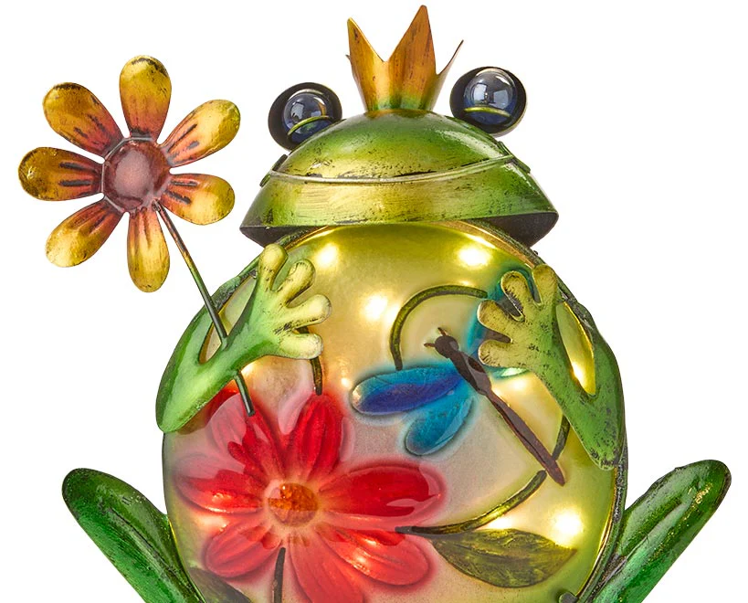 Solar Vibrant Frog Garden Statue With Flowers - Image 4