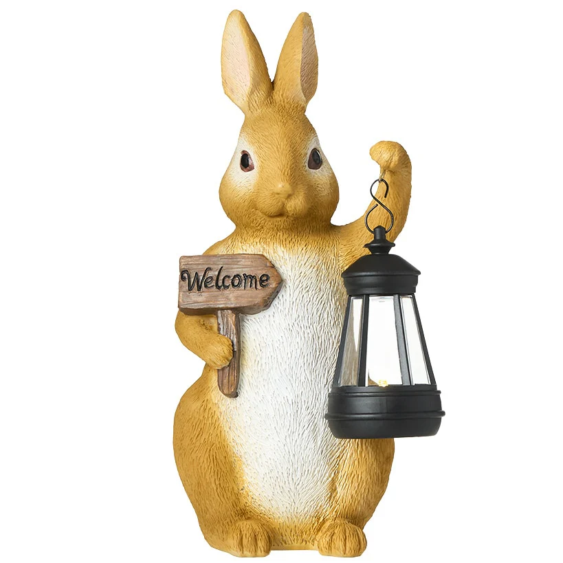 Solar Welcome Bunny Garden Statue With Lantern - Image 4