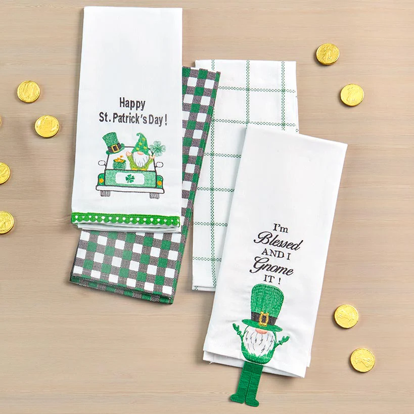 St Patrick's Day Embroidered Kitchen Towels, Set of 2