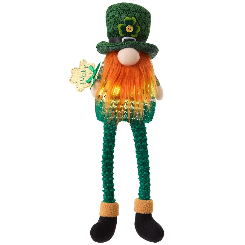 St Patrick's Lighted Green Leprechaun Gnome Shelf Sitter - Image 3