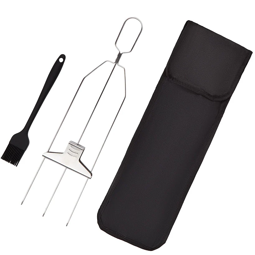 Stainless Steel BBQ Skewer with Brush and Storage Pouch