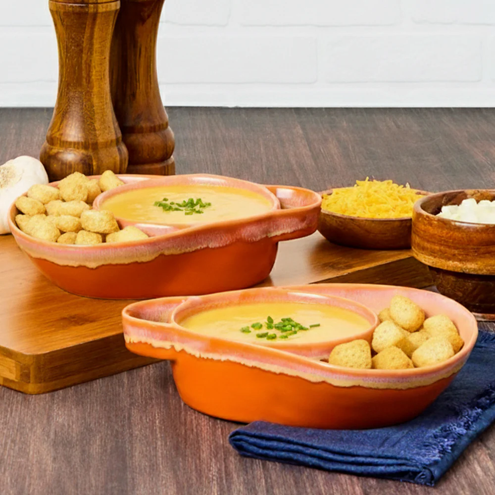 Stoneware Dual Compartment Soup & Side Bowl Set