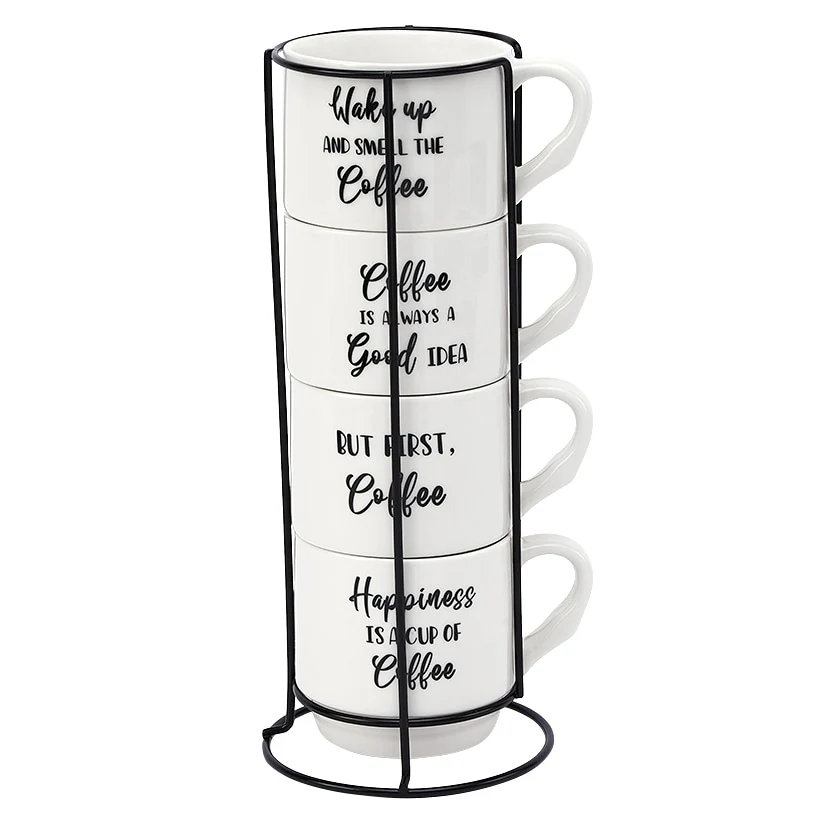 Stoneware Stackable Coffee Mug Set with Stand - Image 2