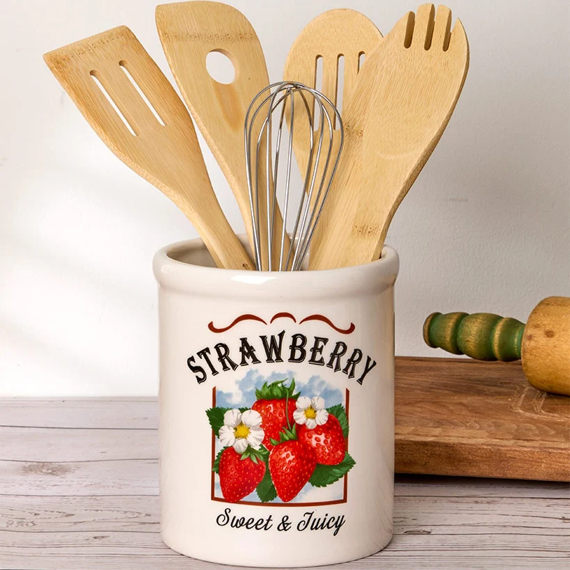 Strawberry Fields Decorative Utensil Crock