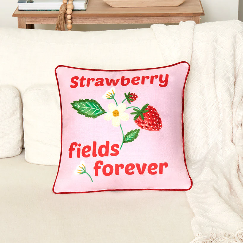 Strawberry Garden Embroidered Decorative Pillow - Image 3