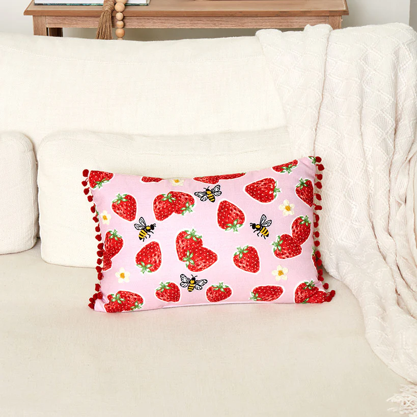 Strawberry Garden Embroidered Decorative Pillow - Image 4