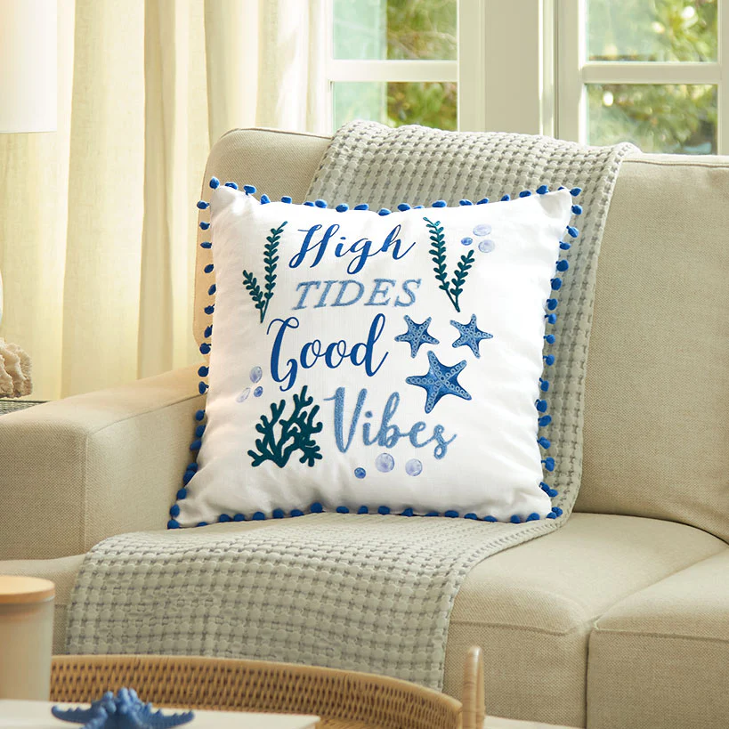 Summer Beach Themed Embroidered Decorative Pillow