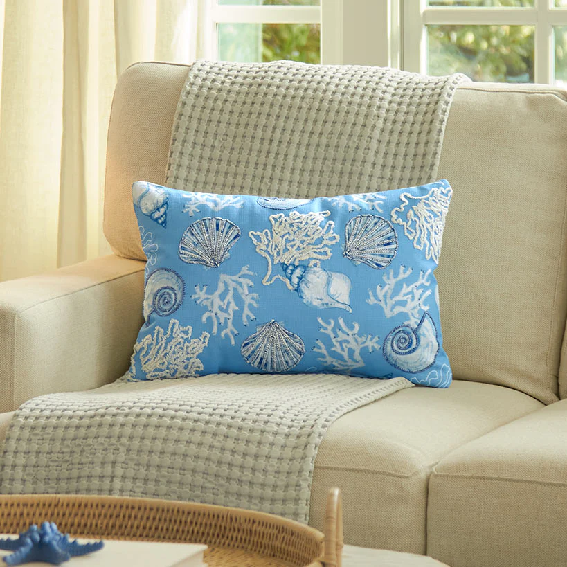 Summer Beach Themed Embroidered Decorative Pillow - Image 3
