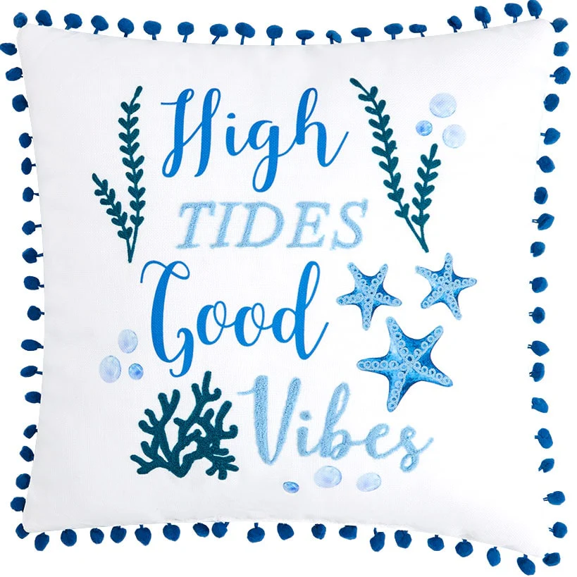 Summer Beach Themed Embroidered Decorative Pillow - Image 4