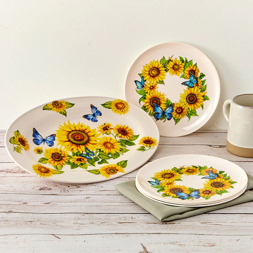 Sunflower and Butterfly 13" Ceramic Serving Platter - Image 3