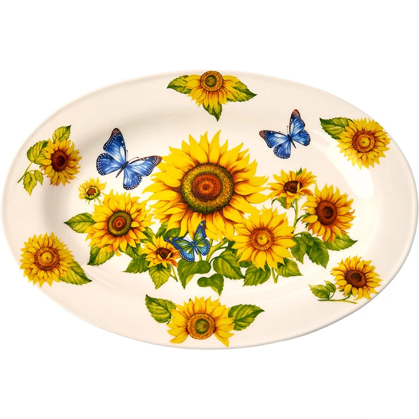 Sunflower and Butterfly 13" Ceramic Serving Platter - Image 4