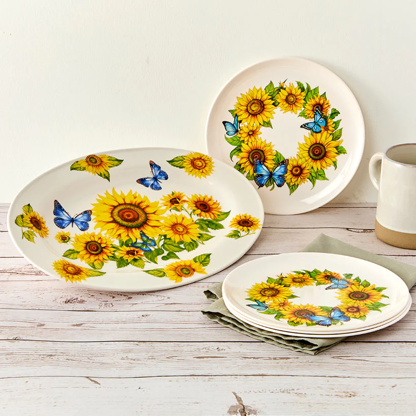 Sunflower and Butterfly 8" Melamine Plates - Set of 4 - Image 3