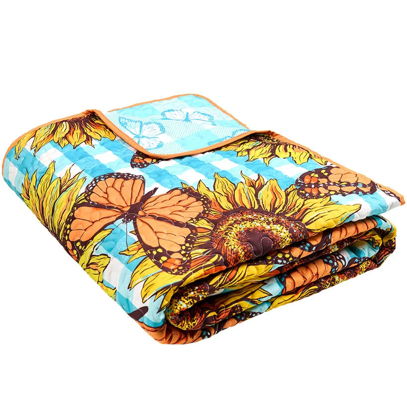 Sunflower Butterfly Full/Queen or King Quilt, Sham, or Decorative Pillow - Image 4