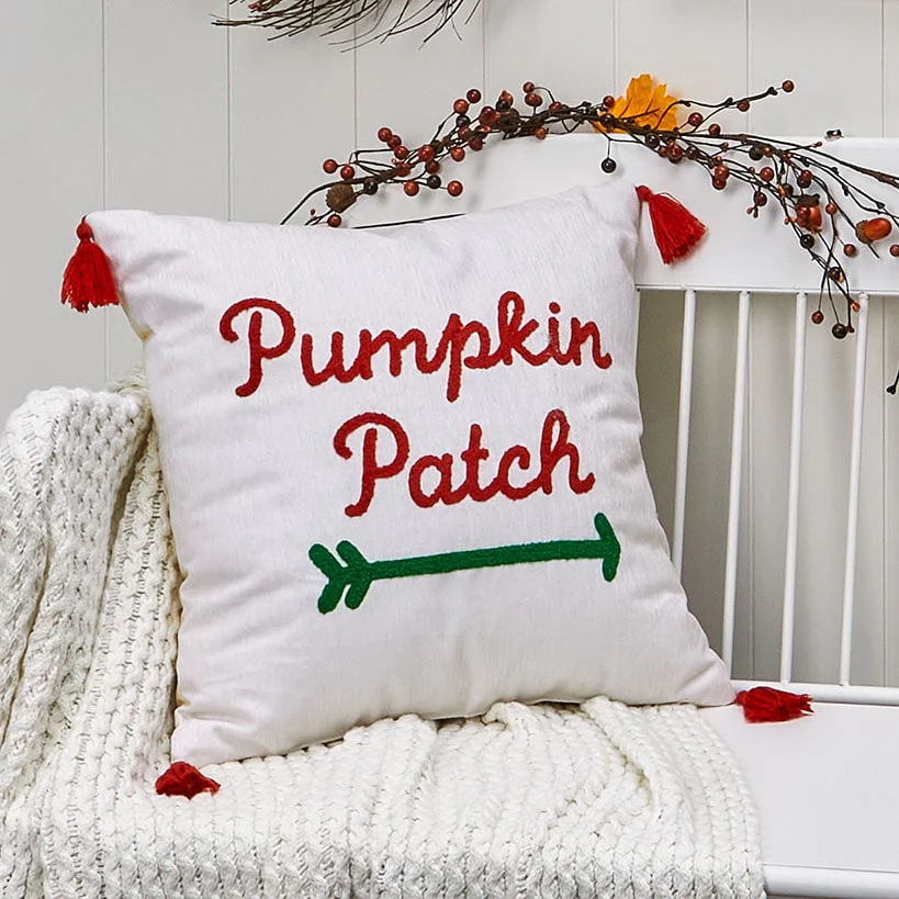 Embroidered Decorative Pumpkin Patch Pillow