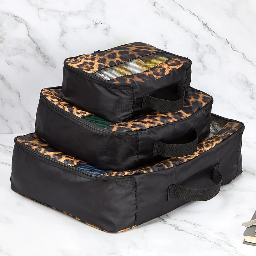 Travel Packing Cubes in Cheetah Print - Set of 3