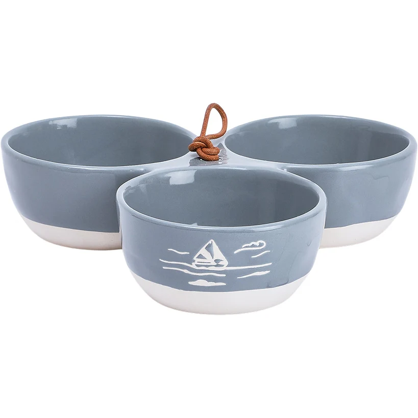Triple Serving Bowl in Stoneware - Lake or Ocean - Image 2