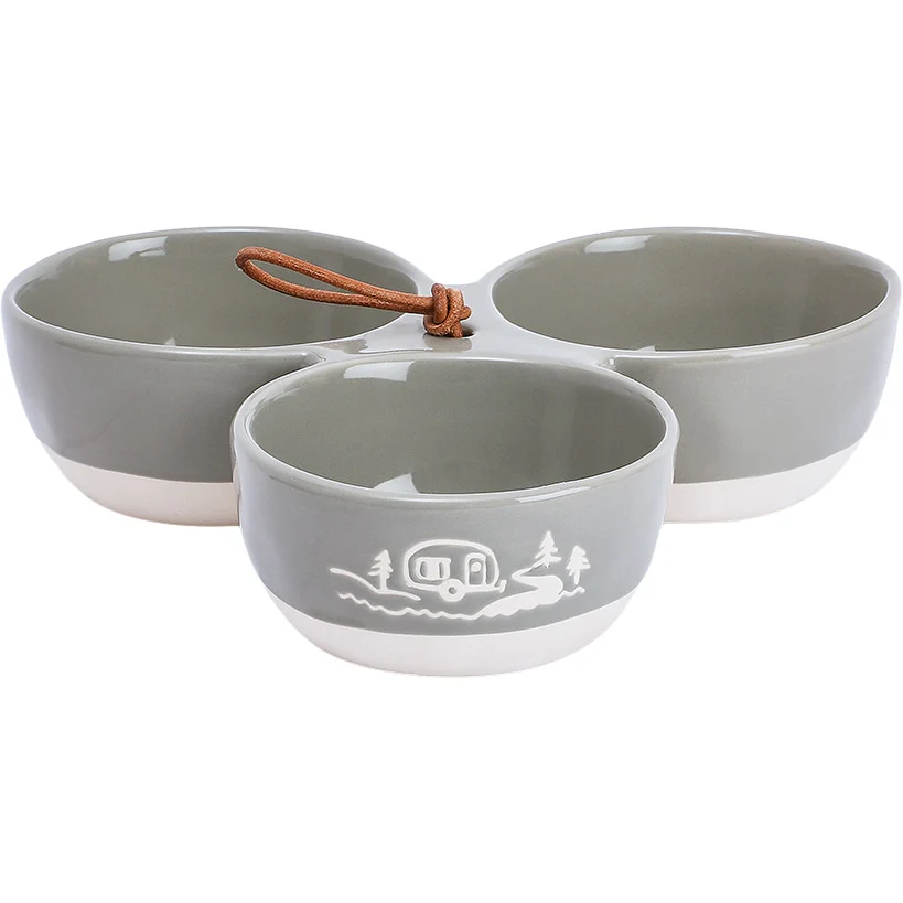 Triple Serving Bowl in Stoneware - Lake or Ocean - Image 3