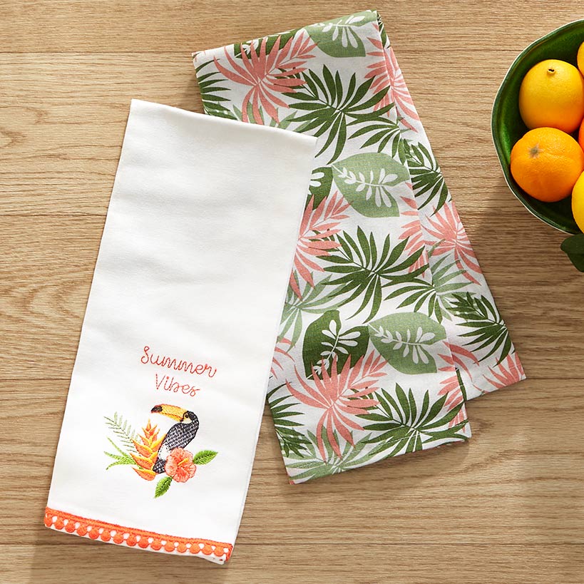 Tropical Embroidered Kitchen Towels, Set of 2 - Image 2