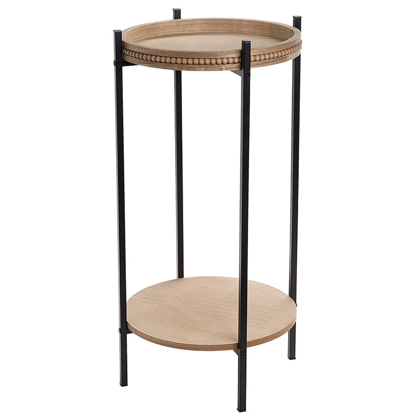 Two Tiered Round Side Table with Beaded Edge Design 13" dia x 26"H - Image 2