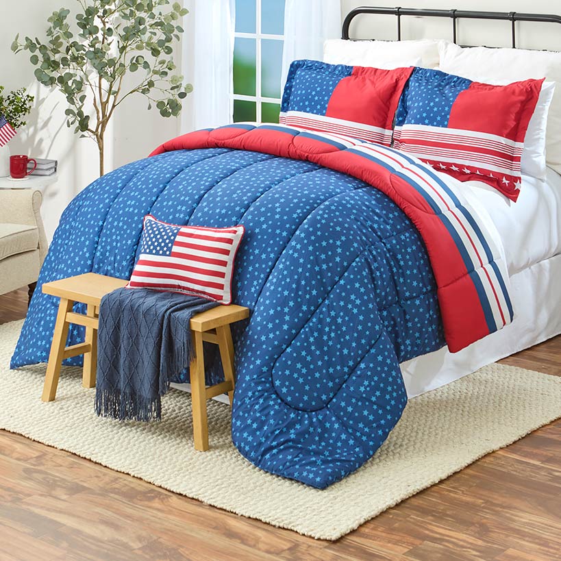 USA Stripe Comforter Set with 2 Shams King Queen - Image 5