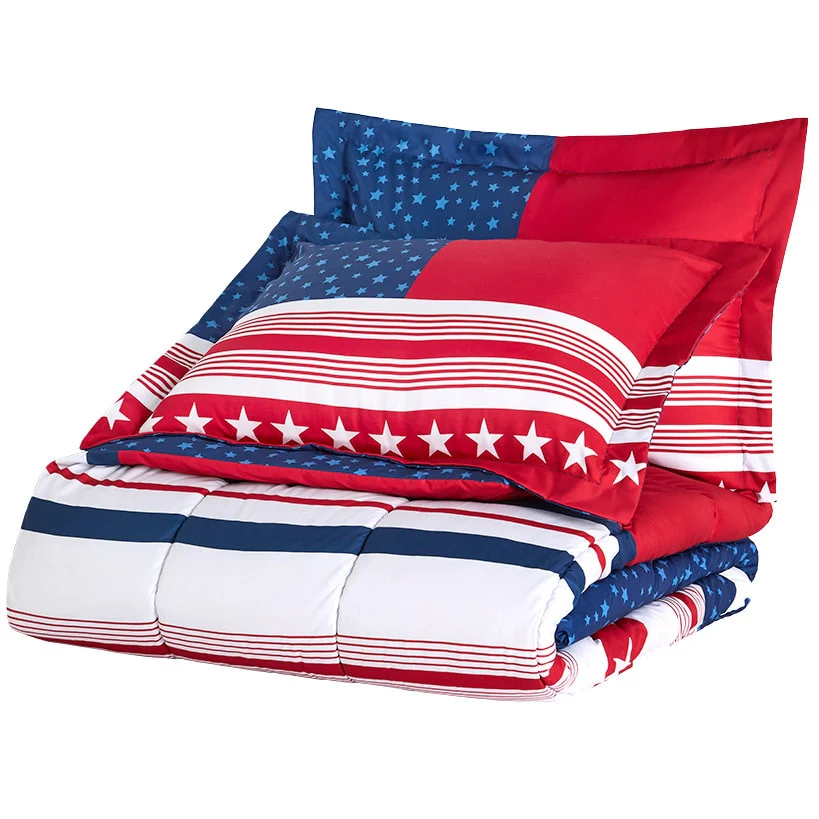 USA Stripe Comforter Set with 2 Shams King Queen - Image 7