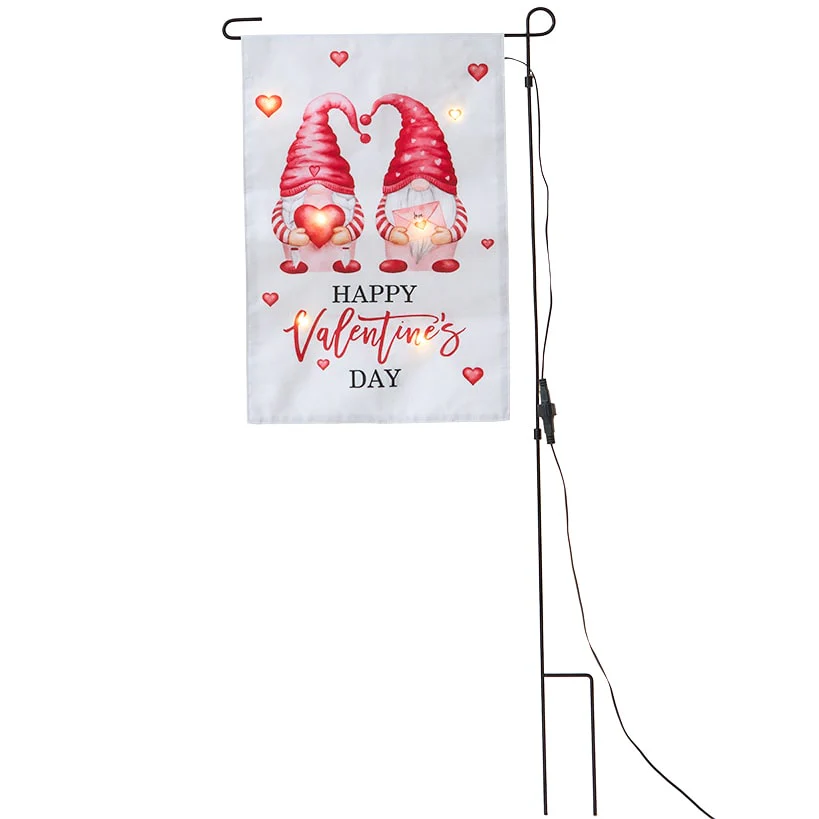 Valentine's Gnome Flag with Hearts and Pole Stake Solar LED - Image 2