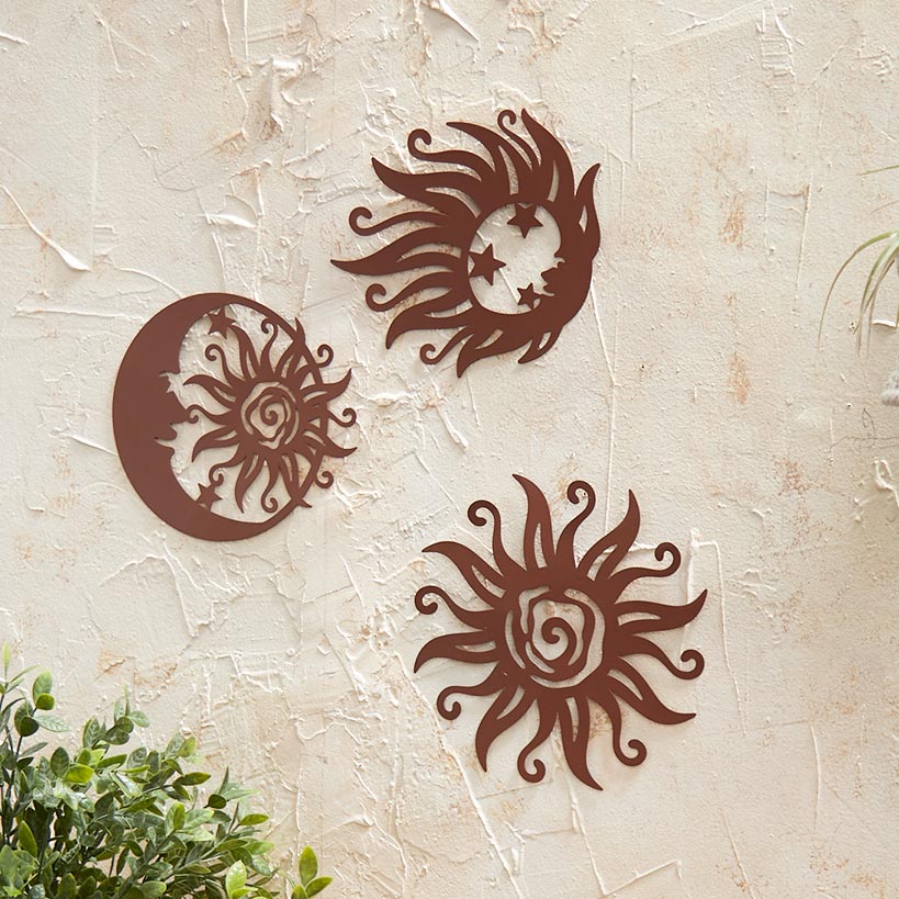 Wall Art Celestial Metal 3 Piece Set Sun And Moon Decor - Image 2