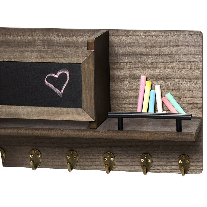 Wall Mounted Entryway Organizer Shelf with Chalkboard and Mail Bin - Image 2