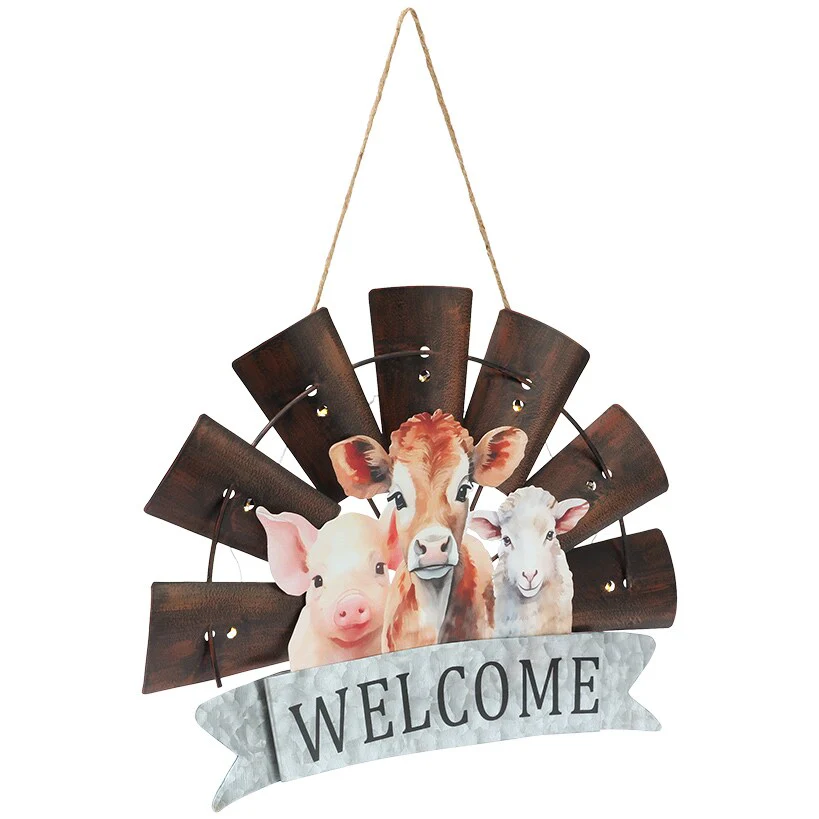 Welcome Windmill Sign With Farm Animals And LED Lights Hanging Decor - Image 2