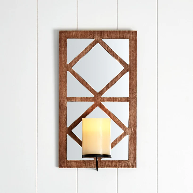 Windowpane Mirror Wall Sconce With Candle - Black, Natural, or White - Image 3