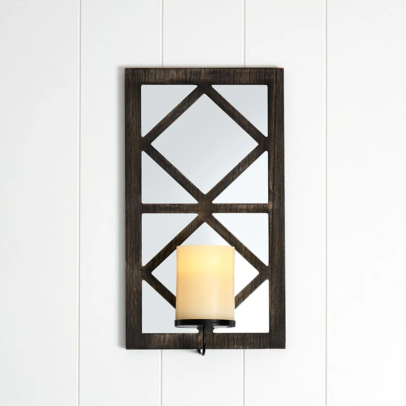 Windowpane Mirror Wall Sconce With Candle - Black, Natural, or White - Image 4