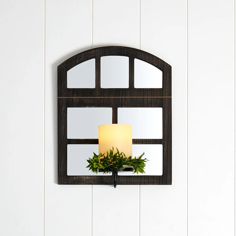 Windowpane Mirror Wall Sconce With Candle - Black, Natural, or White - Image 7