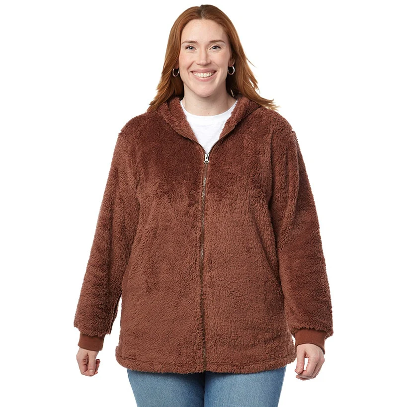Women's Brown Zip-Up Fleece Hoodie - Image 4
