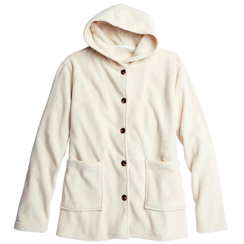 Women's Button-Up Fleece Jacket with Hood - Image 4