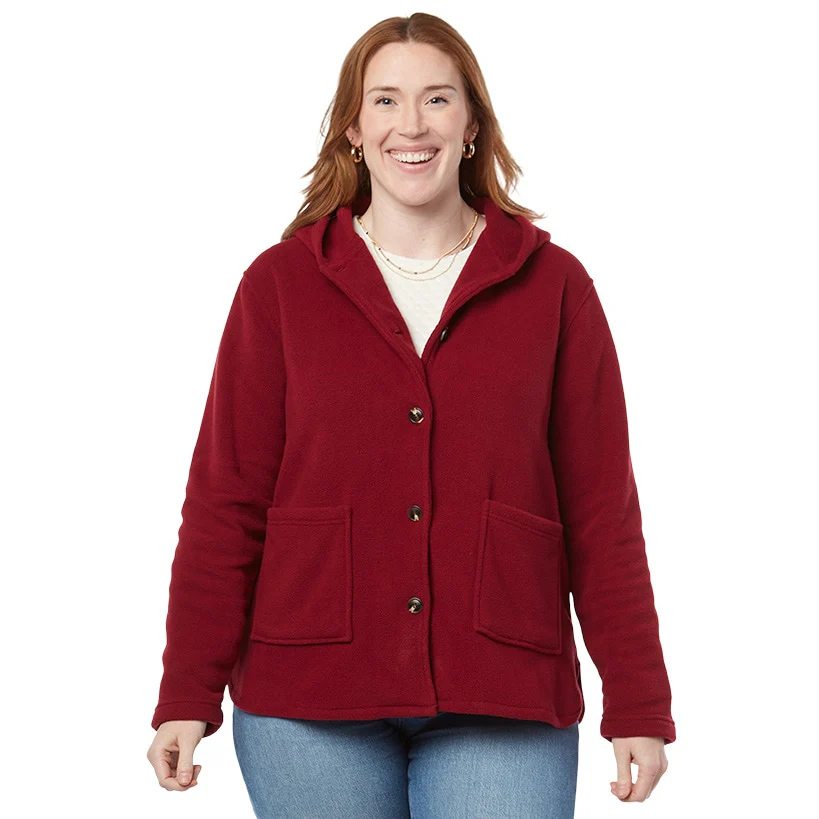 Women's Button-Up Fleece Jacket with Hood - Image 9