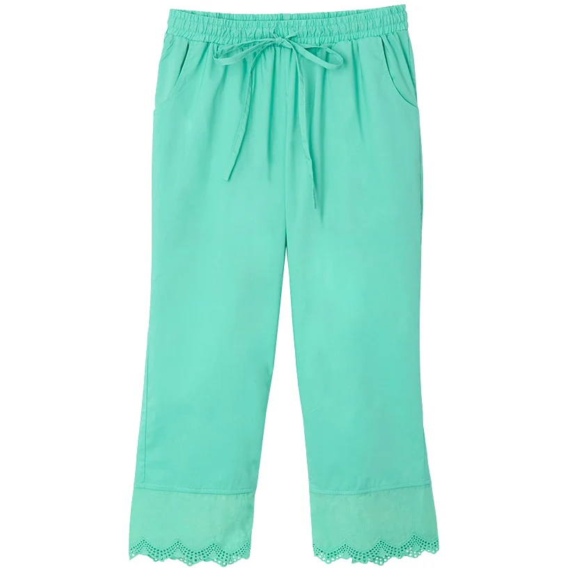 Women's Capri Pants with Scalloped Hemline and Waist Drawstring - Image 3
