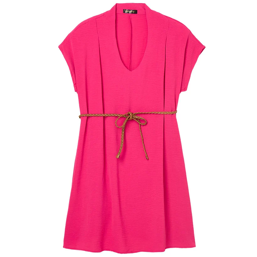 Women's Dolman V-Neck Dress with Braided Belt - Image 2