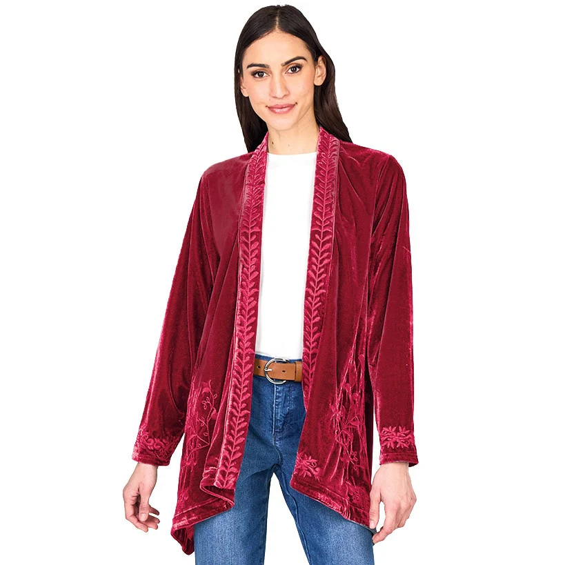 Women's Embroidered Velvet Open Front Cardigan - Image 3