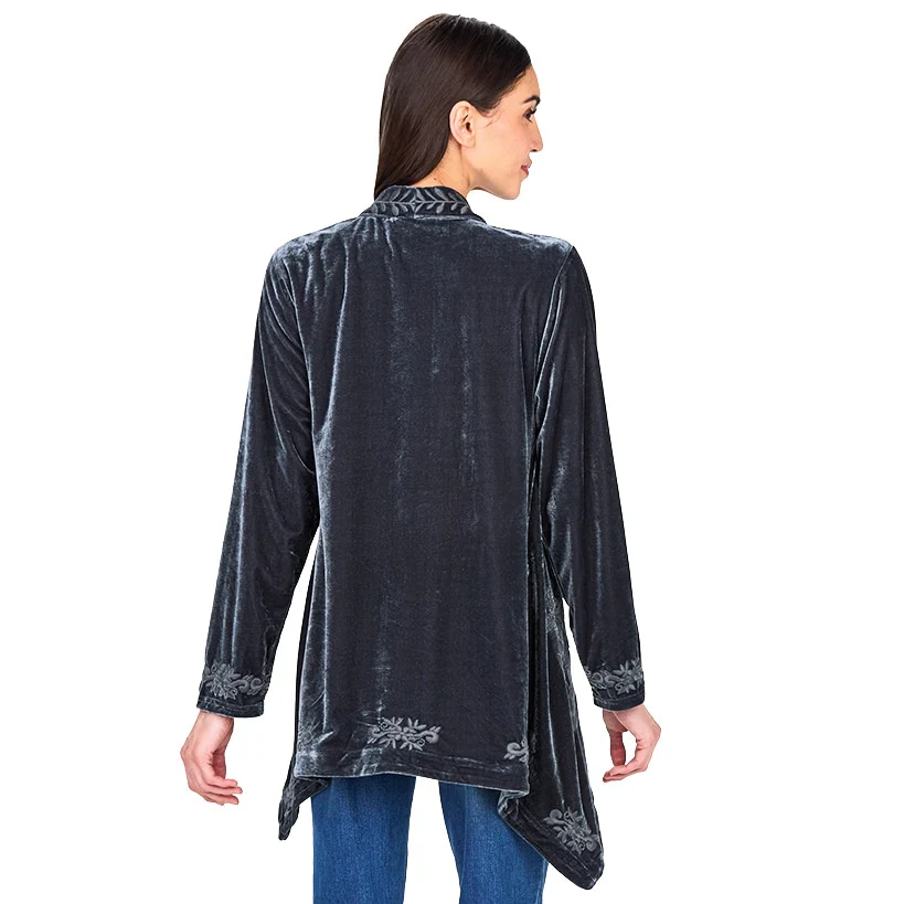 Women's Embroidered Velvet Open Front Cardigan - Image 32